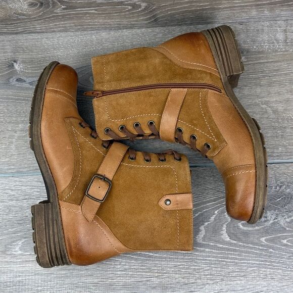 Abeo Verity Tan Leather Women’s Size 10N Hi Top Lace Up Side Zip Combat Boots - Picture 10 of 11